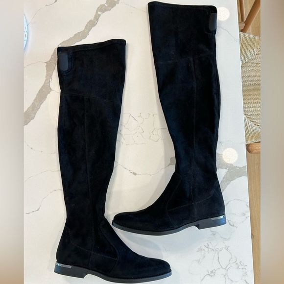 Marc Fisher Shoes Marc Fisherblack Faux Suede Renn Over The Knee